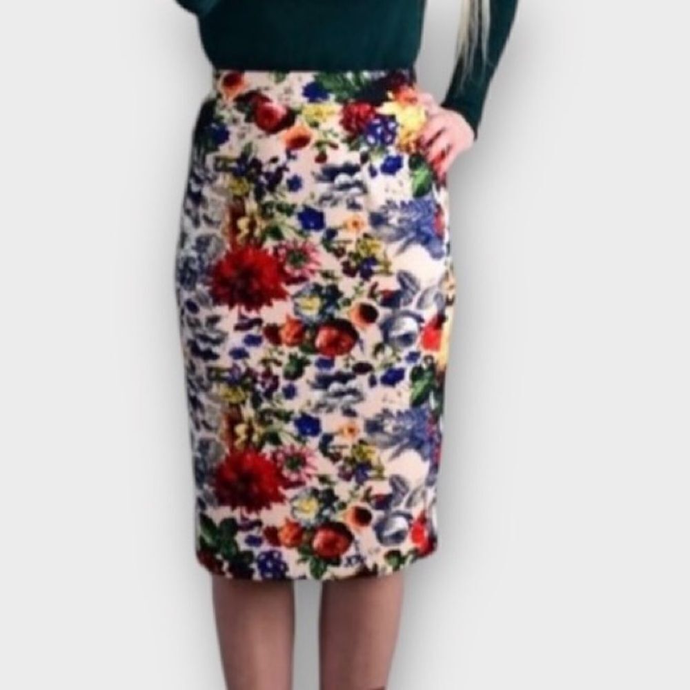 Pixley Floral Stretch Knit Midi Pencil Skirt‎ In Women’s Size M